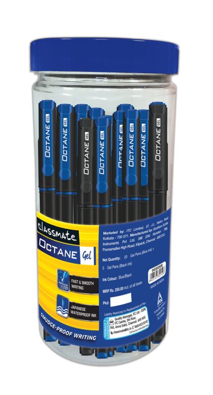 Classmate Octane- Blue and Black Gel Pens (Pack of 25) | Smooth Writing Pens | Water-Proof Ink for Smudge-Free writing