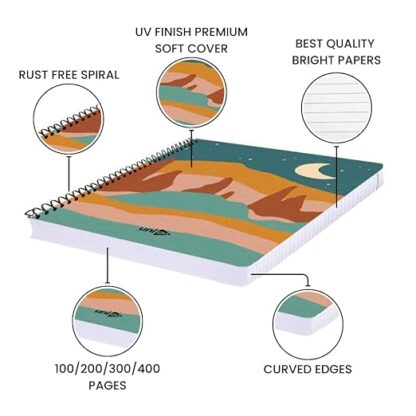 Unigo A4 Size Spiral Notebook, Unruled/Plain, Bright & Smooth Paper, 29.7 x 21 cm, (400 Pages, Uni-02) - Image 2