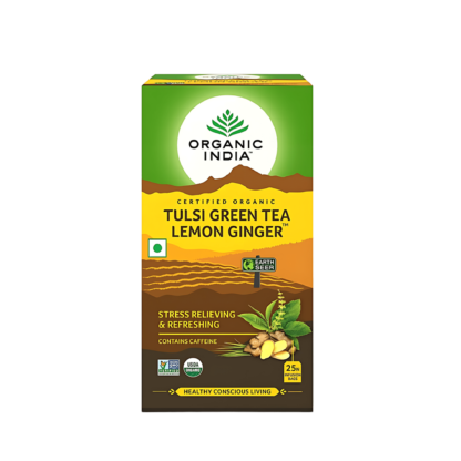 ORGANIC INDIA Lemon, Ginger and Tulsi Green Tea Bags Box  (25 Bags)