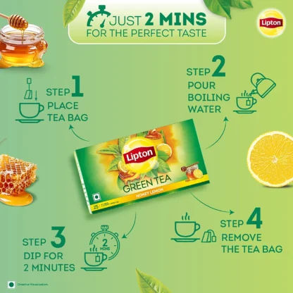 Lipton Lemon Honey, Lemon Green Tea Bags Box  (50 Bags) - Image 2