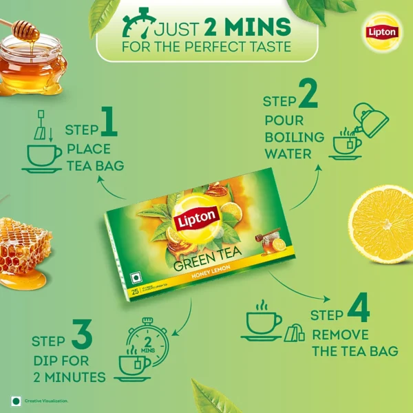 Lipton Lemon Honey, Lemon Green Tea Bags Box  (50 Bags) - Image 2